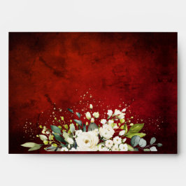 Boda rojo cartón botánico de oro floral blanco