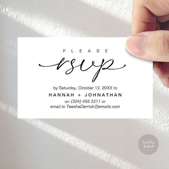 Boda romántica moderna invita tarjeta recordatoria (Modern Romantic Wedding Invitation Invites RSVP Reminder Card Black White)