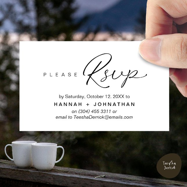 Boda romántica moderna invita tarjeta recordatoria (Modern Romantic Wedding Invitation Invites RSVP Reminder Card Black White)