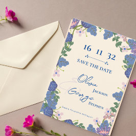 Boda romántica morada floral azul salva la fecha