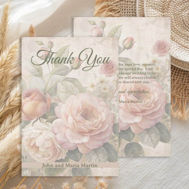 Boda Romántica Vintage Rosa Agradecimiento (Romantic vintage roses wedding Thank You card)