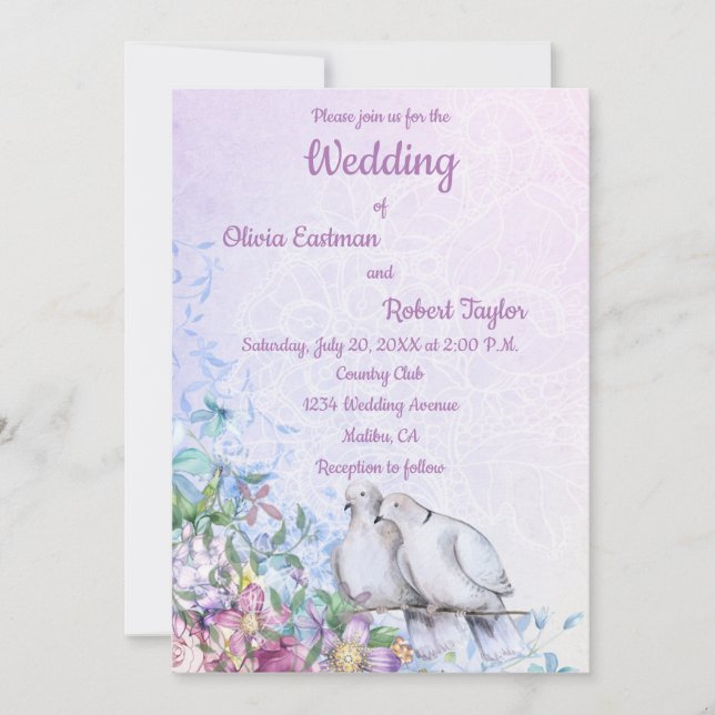 Boda romántico de palomas blancas (Anverso)