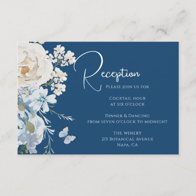 Boda Romántico de recepción con flores azules (Anverso)