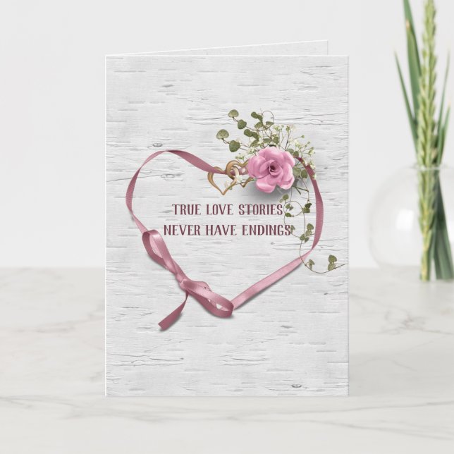 Boda Rosa Cinta Corazón En Tarjeta De Aves (Anverso)