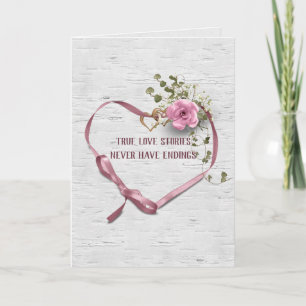 Boda Rosa Cinta Corazón En Tarjeta De Aves