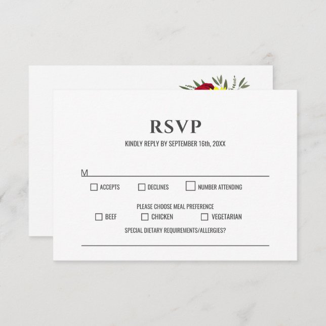 Boda Rosa de Girasol Borgoña RSVP (Anverso / Reverso)