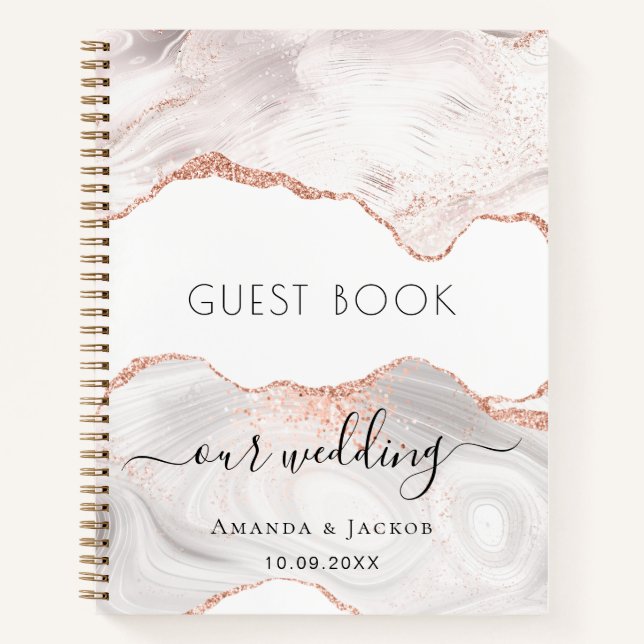 Boda rosa de libros de invitado agate de mármol do (Anverso)