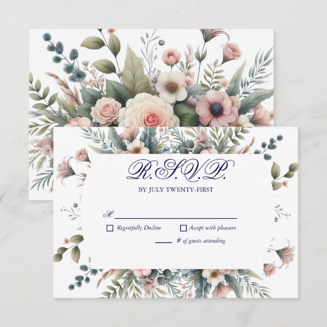 Boda Rosa Dusty Floral RSVP Respuesta Botánica (Anverso / Reverso)