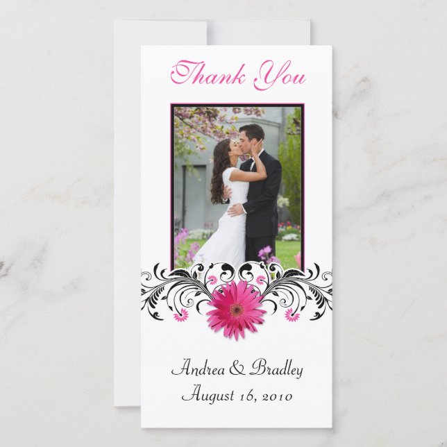 Boda Rosa Gerbera Daisy Gracias Tarjeta De Foto (Anverso)