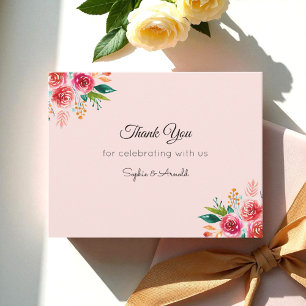 Boda Rosa Gracias Tarjeta De Nota Floral