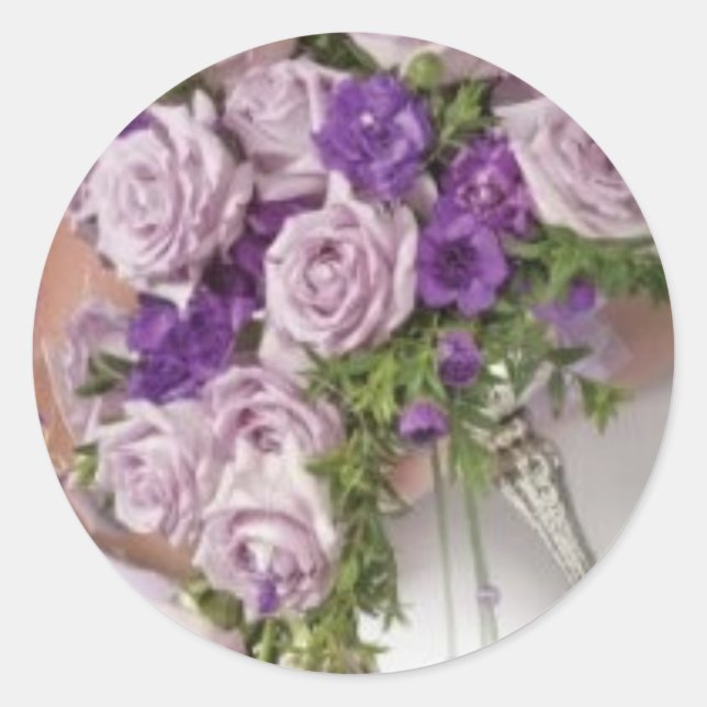 Boda Rosa morado Sello para sobres Bouquet Pegatin (Anverso)