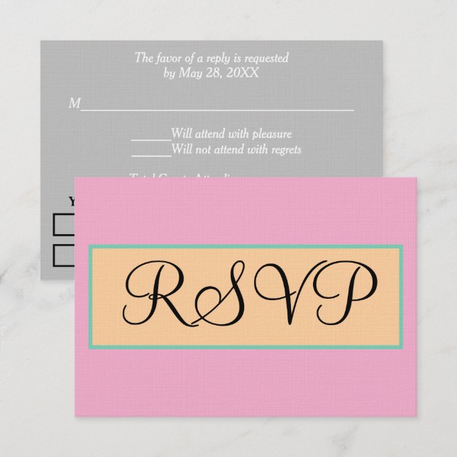 Boda Rosa Plateado Verde Beige RSVP (Anverso / Reverso)