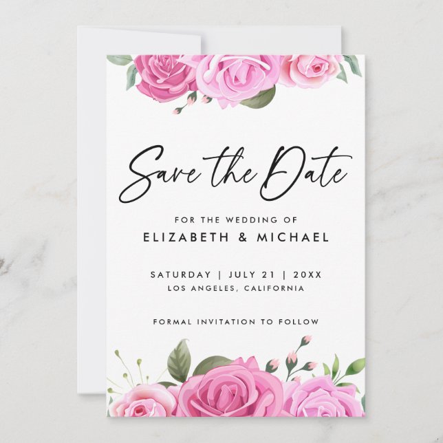 Boda Rosa Rosada Guardar La Invitación De Fecha (Anverso)