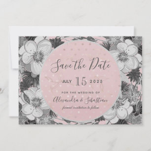 Boda rosa y gris salva la invitación a la cita