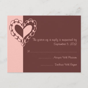 Boda rosa y marrón de corazón RSVP