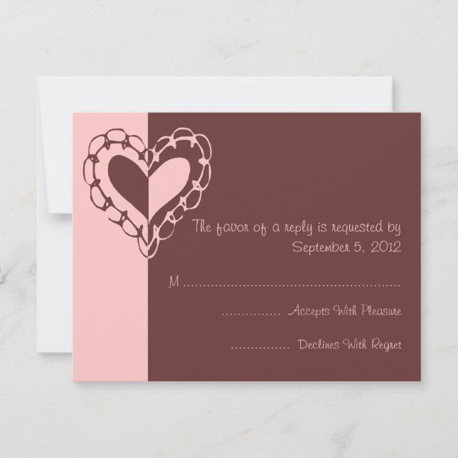Boda rosa y marrón de corazón RSVP (Anverso)