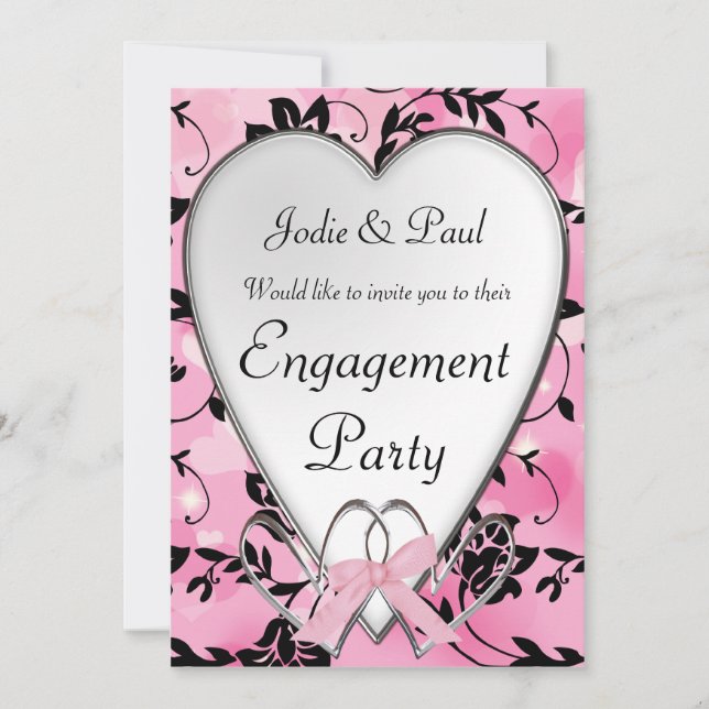 Boda rosada y negra del corazón - invitación del (Anverso)