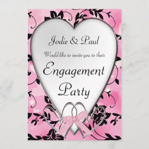Boda rosada y negra del corazón - invitación del