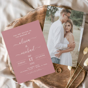 Boda rosado Rosa polvoriento con invitación fotogr