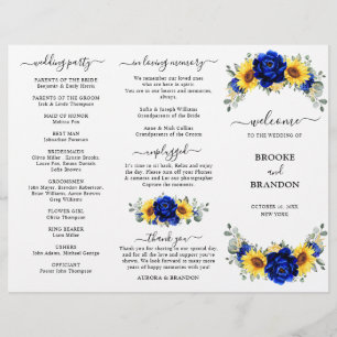 Boda Royal Blue Sunflower Tarjeta de programa trip