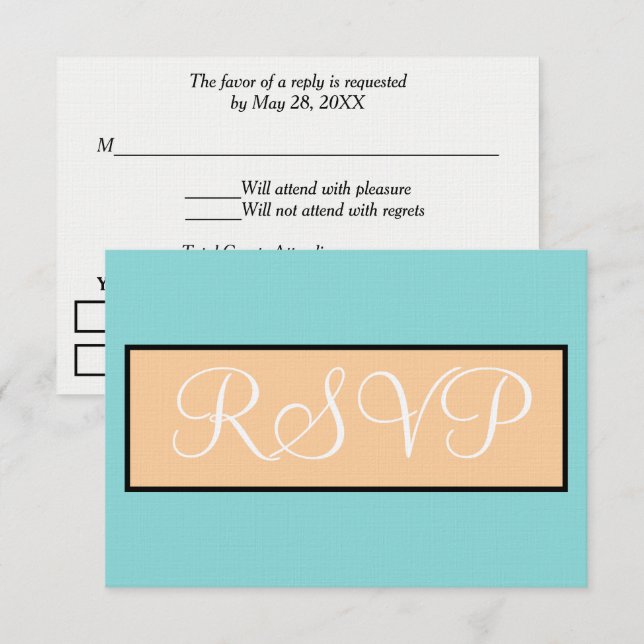 Boda RSVP azul beige blanco espuma de mar  (Anverso / Reverso)