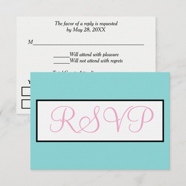 Boda RSVP azul marino rosa blanco  (Anverso / Reverso)