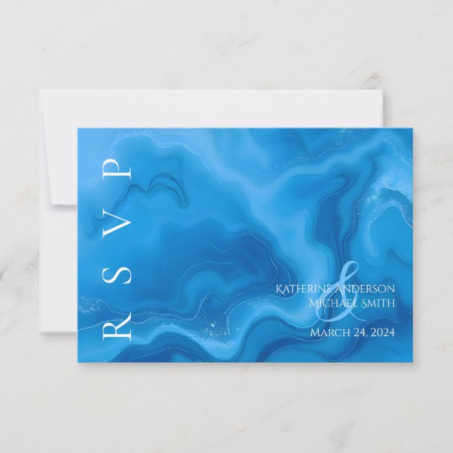Boda RSVP azul moderno (Anverso)