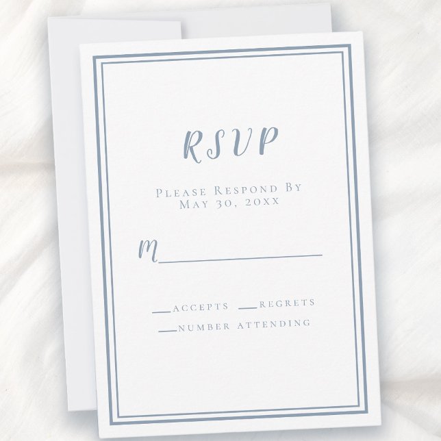 Boda RSVP Blanco y Azul Dusty Simple Minimalista (Wedding RSVP White & Dusty Blue Simple Minimalist)