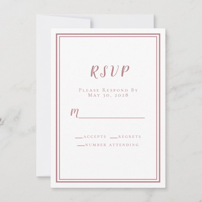 Boda RSVP Blanco y Rosa Polvoriento Simple Minimal (Anverso)