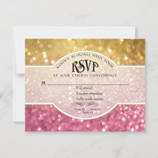 Boda RSVP Bokeh Movie Ticket Style Gold Pink