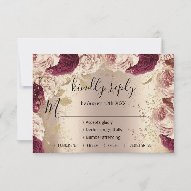 Boda RSVP Brillante Corona Rosada Dorado Rosa (Anverso)
