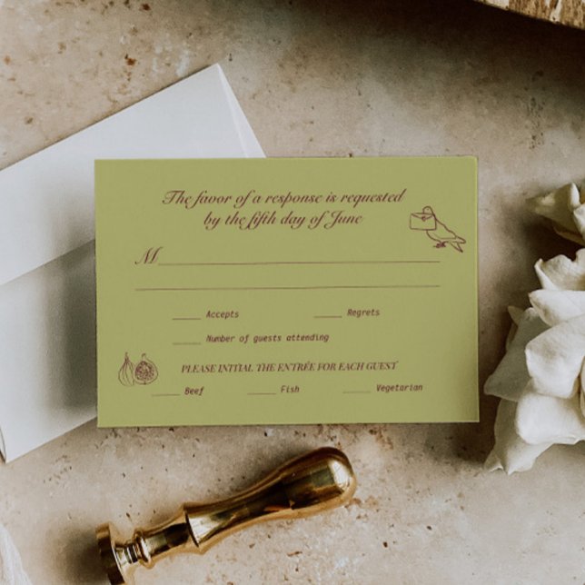 Boda RSVP Chartreuse Borgoña Ilustrada (Subido por el creador)