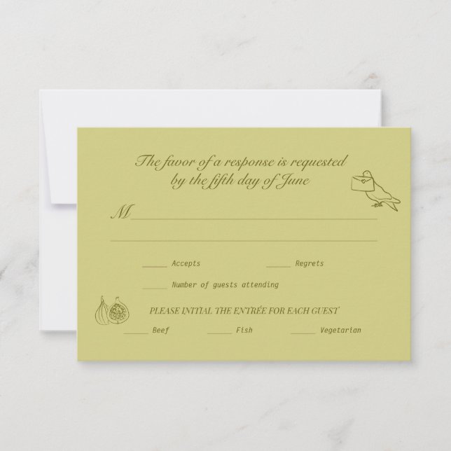 Boda RSVP Chartreuse Olive Illustrated (Anverso)