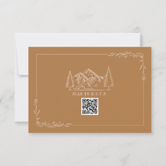 Boda RSVP Código QR Montañas Arte de Línea Azafrán (Anverso)