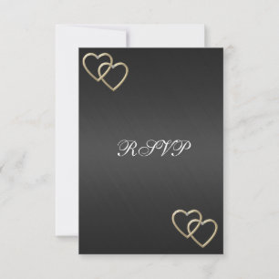 Boda RSVP Compromiso con corazones dorados negros