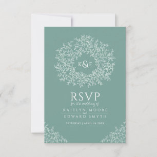 Boda RSVP con monograma de hoja dibujado a mano ve
