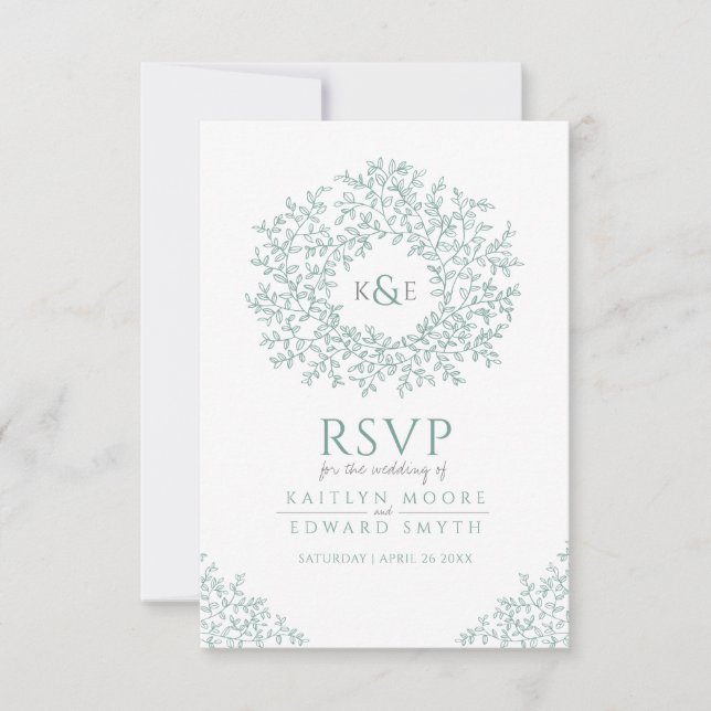 Boda RSVP con monograma de hoja dibujado a mano ve (Anverso)