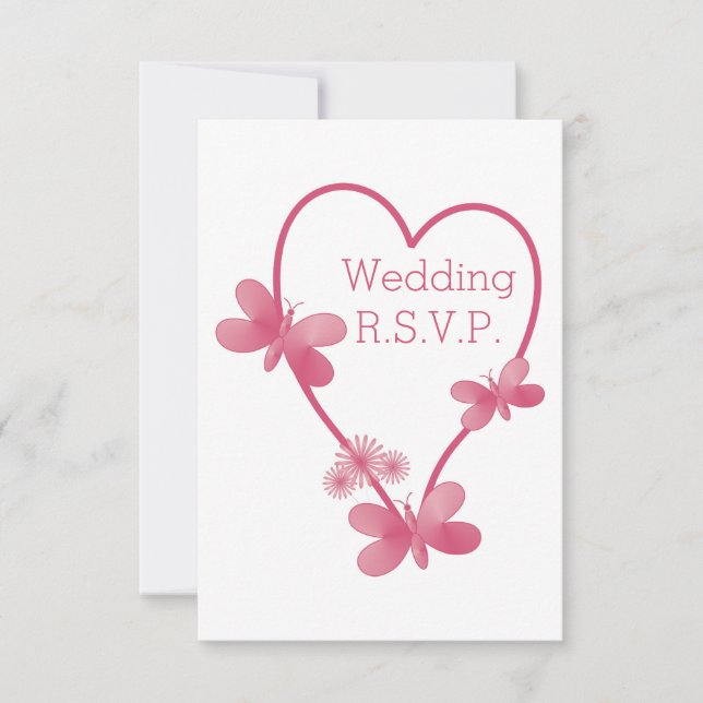 Boda RSVP Corazón Rosa Y Mariposas (Anverso)