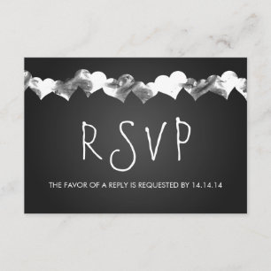 Boda RSVP Corazones Grunge Negro