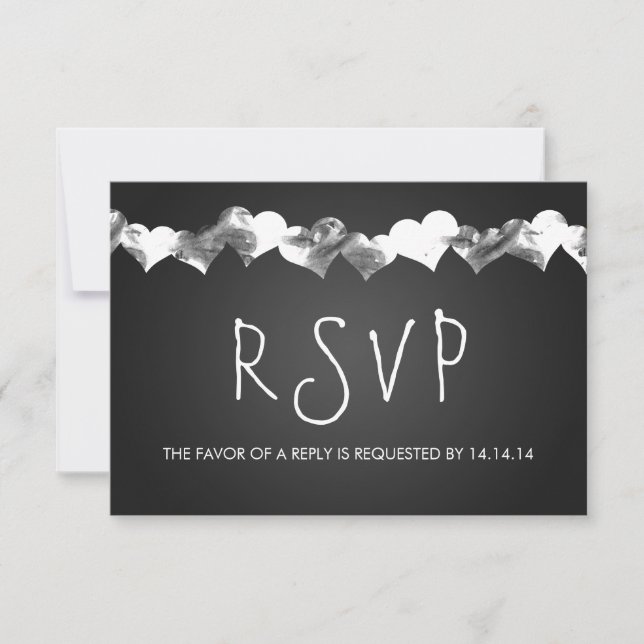 Boda RSVP Corazones Grunge Negro (Anverso)