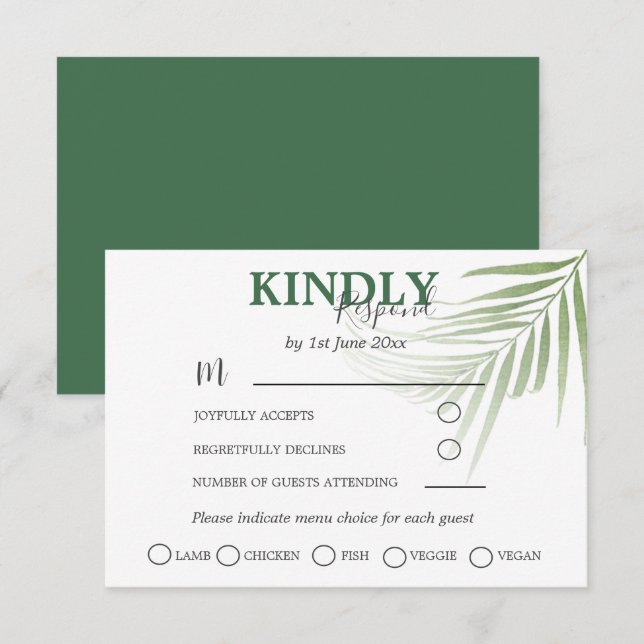 Boda RSVP de acuarela tropical de palma  (Anverso / Reverso)
