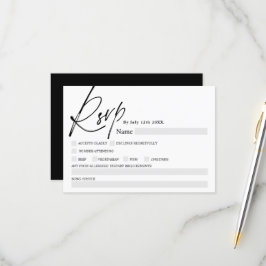 Boda rsvp de caligrafía de escritura blanca negra