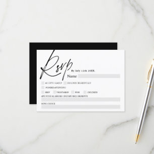 Boda rsvp de caligrafía de escritura blanca negra