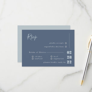 Boda RSVP de caligrafía gris y azul turbio