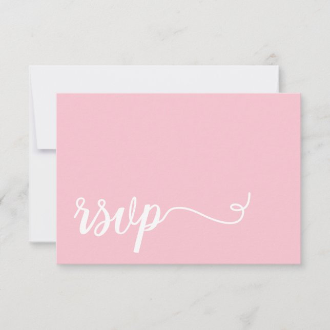 Boda RSVP de caligrafía simple rosa y blanca (Anverso)
