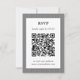 Boda RSVP de código QR con tiras blancas y negras 