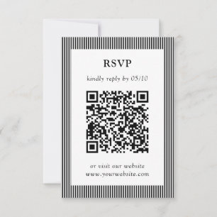 Boda RSVP de código QR con tiras blancas y negras