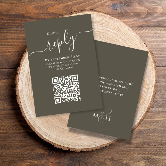 Boda RSVP de código QR de presupuesto simple (Wedding RSVP response card with scannable QR Code. )