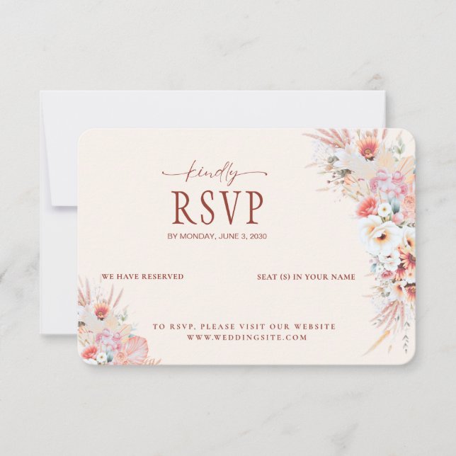 Boda RSVP de código QR floral de Rubor Peach (Anverso)