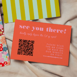 Boda RSVP de código QR rojo brillante y rosa negri